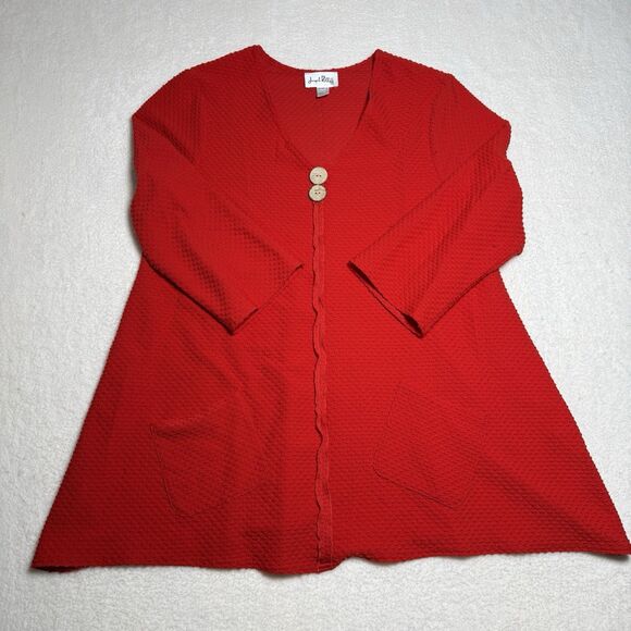 Joseph Ribkoff Womens Red Textured Knit Tunic Top Size 12 Artsy Lagenlook - Picture 6 of 8
